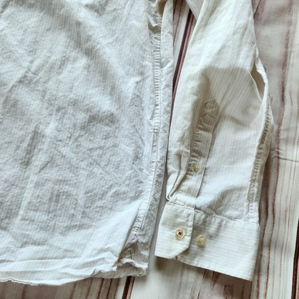 Victorinox Stripe Long Sleeve Shirt Cream White Button Front, Men's Size XXL 2XL - Picture 3 of 10